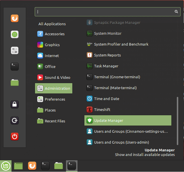  Administrador de actualizaciones de Linux Mint 