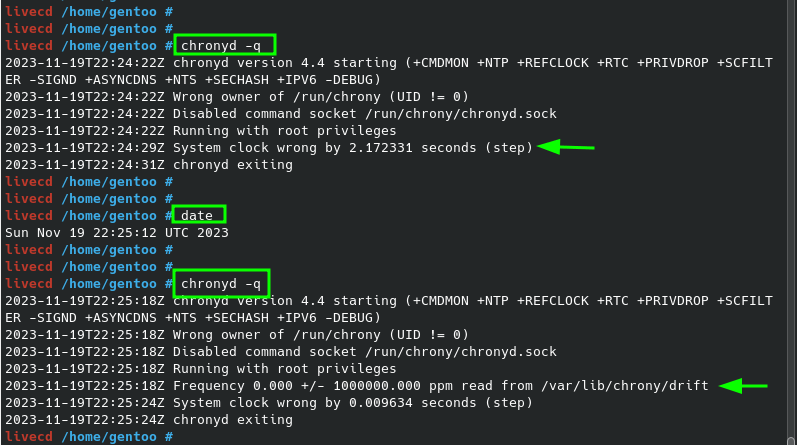 Set Date and Time in Gentoo