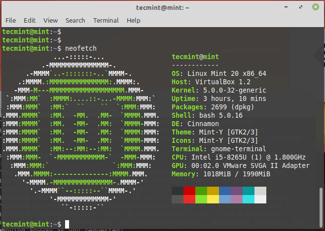  Mostrar información de Linux Mint 20 