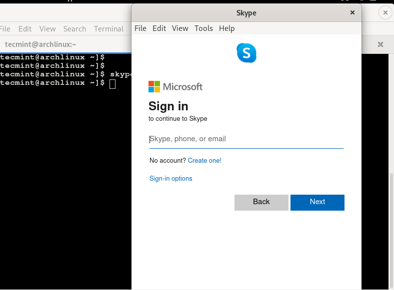 Skype ejecutándose en Arch Linux