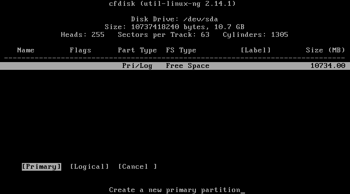 Choose Primary Partition Type