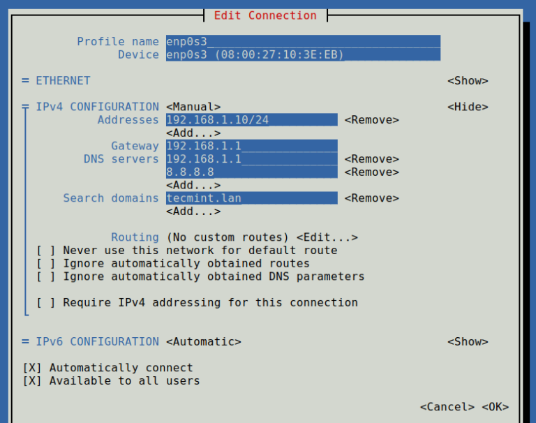 How to Configure Network Static IP Address on RHEL/CentOS 8/7