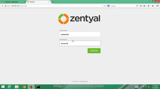 Login to Zentyal Web Interface
