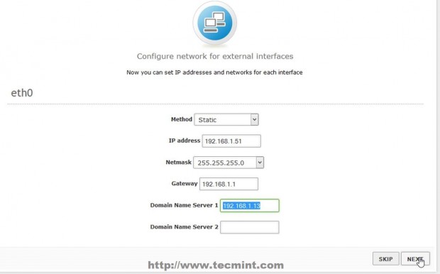 Enter Network Interface Details
