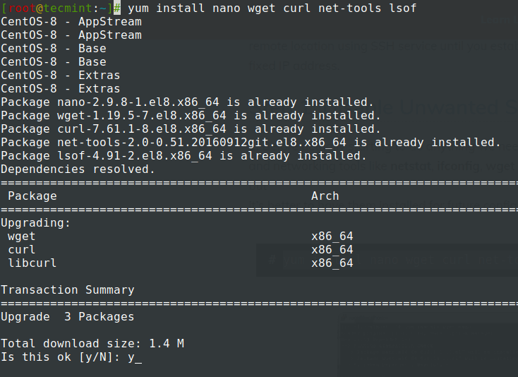 Installare strumenti di rete in CentOS 