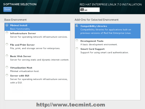 Select RHEL 7 Minimal Installation