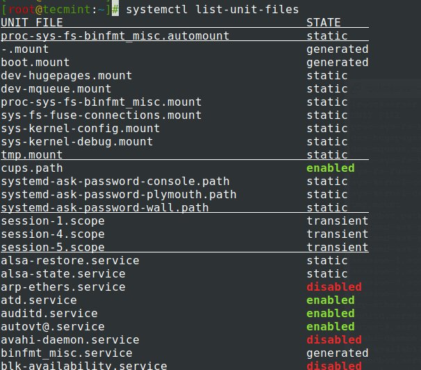 luetteloi kaikki palvelut-raportti