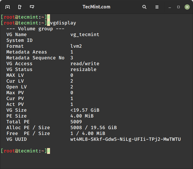 List Volume Groups in Linux
