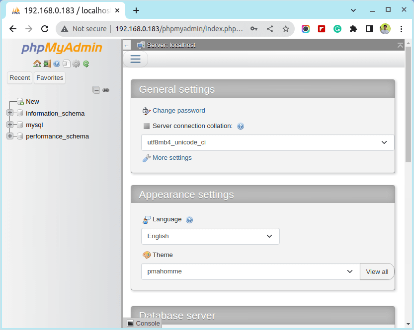 PhpMyAdmin Dashboard