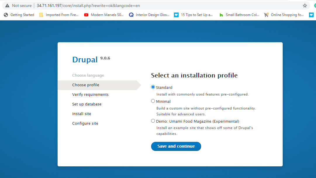 Choose Drupal Installation Profile