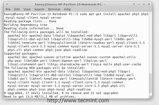 Install Apache PHP and MySQL in Ubuntu