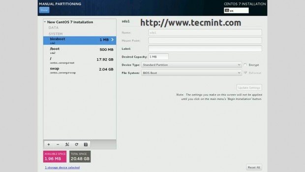 CentOS Standard Partition Table