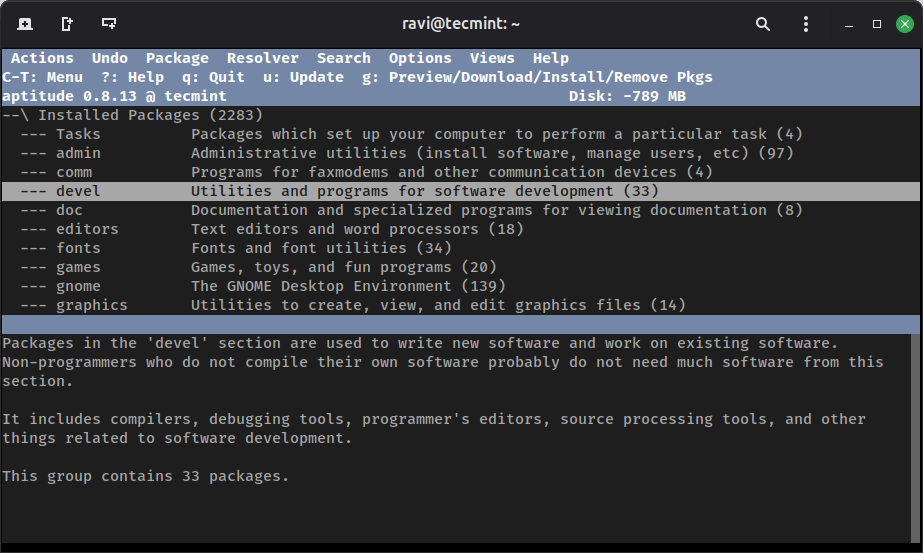 Organisiertes Durchsuchen von Paketen mit aptitude