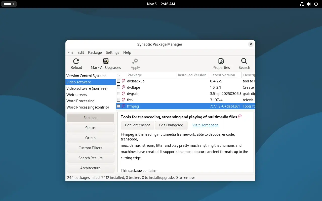 Paketinformationen über Synaptic lesen
