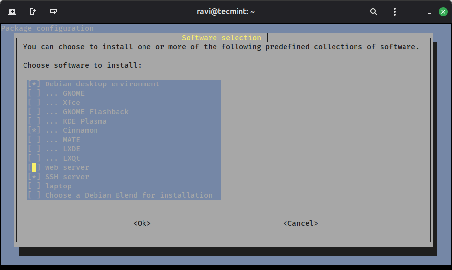 Verwendung des interaktiven Menüs von Tasksel’s