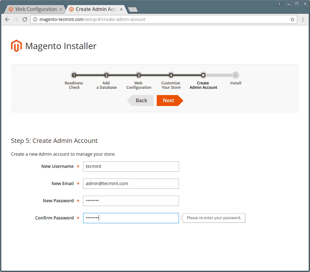 Create Magento Admin Account