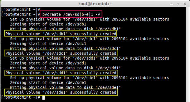 Create Physical Volumes in LVM