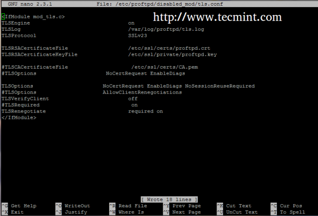 Create Proftpd TLS Configuration