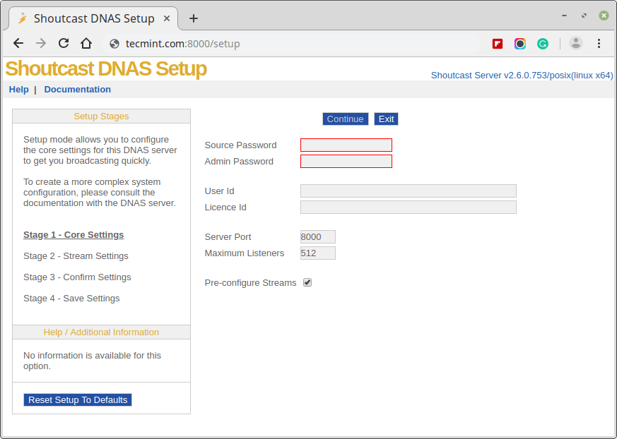 Shoutcast DNAS Setup