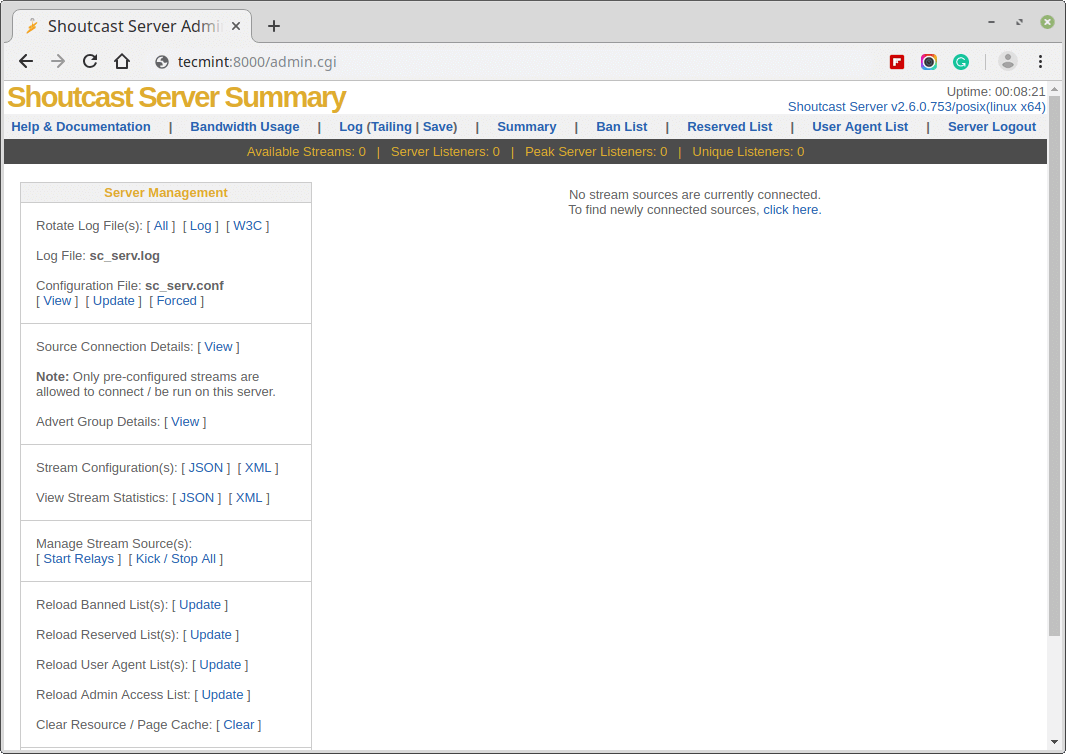 Shoutcast Server Summary