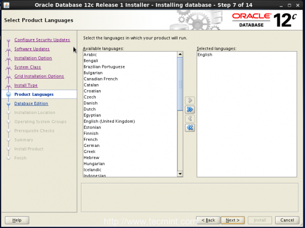  Seleccione el tipo de idioma de Oracle 