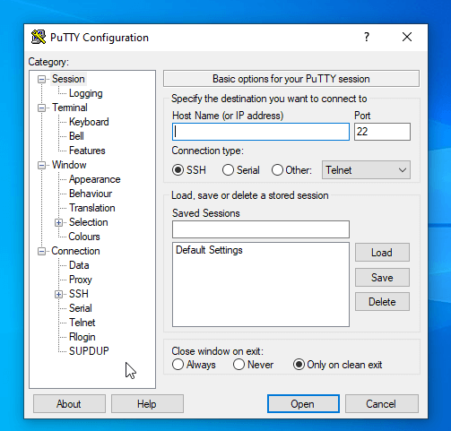 Start Putty in Windows