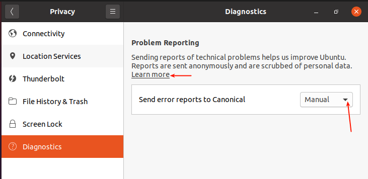 Configure Ubuntu Error Reporting