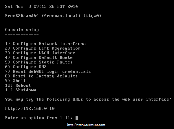 FreeNAS Console Setup