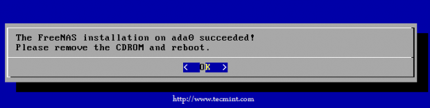 FreeNAS Intallation Completed