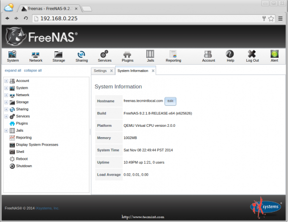 FreeNAS Server Information