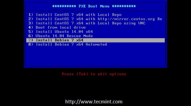 Seleccione Instalar Debian desde PXE