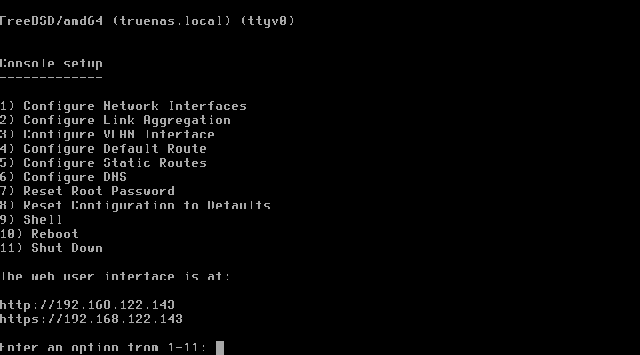 TrueNAS Console Setup
