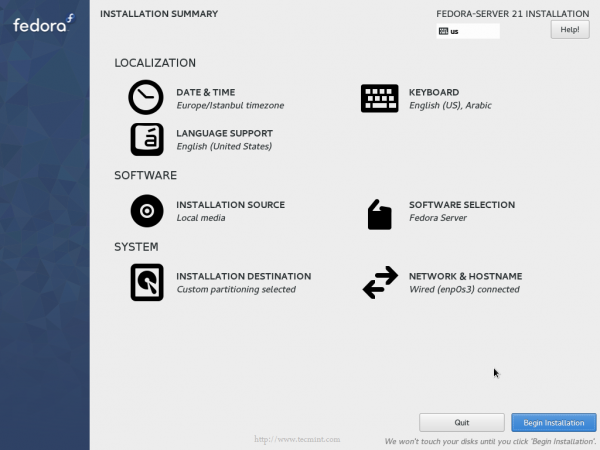 Fedora 21 Begin Installation