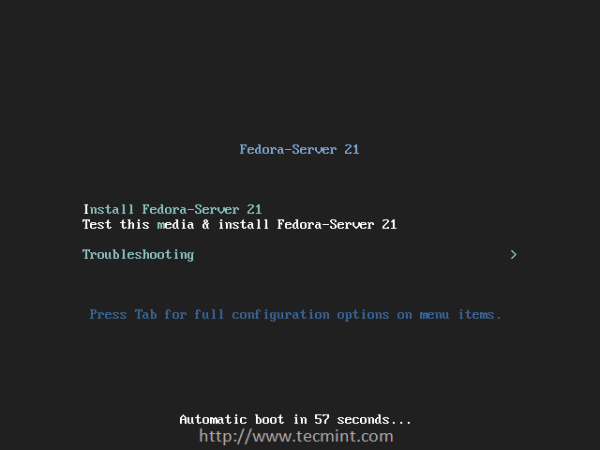 Boot Fedora Server 21