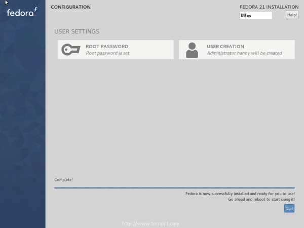 Fedora 21 Installation Finishes