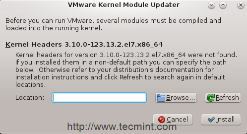 Faltan los encabezados del kernel de VMWare