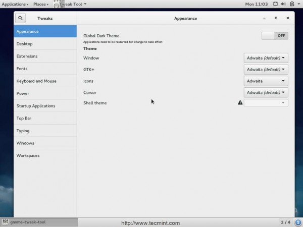 gnome tweak tool for Fedora 21