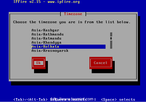 Choose IPFire Timezone