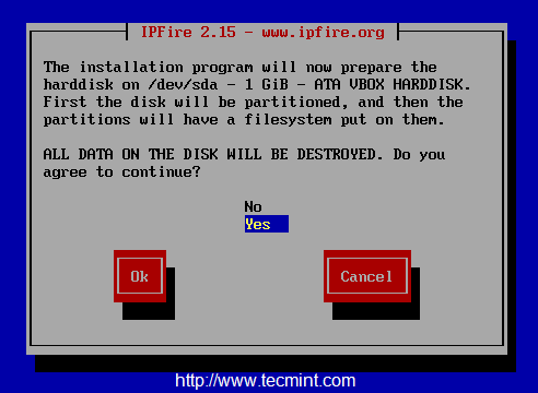 Prepare Disk for IPFire Installation