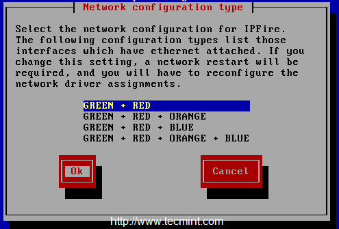 Select IPFire Network Type