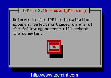  Pantalla de bienvenida de IPFire 