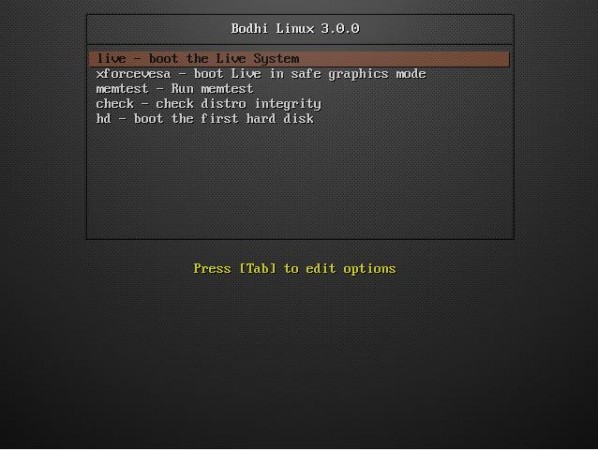Bodhi Linux Boot Menu