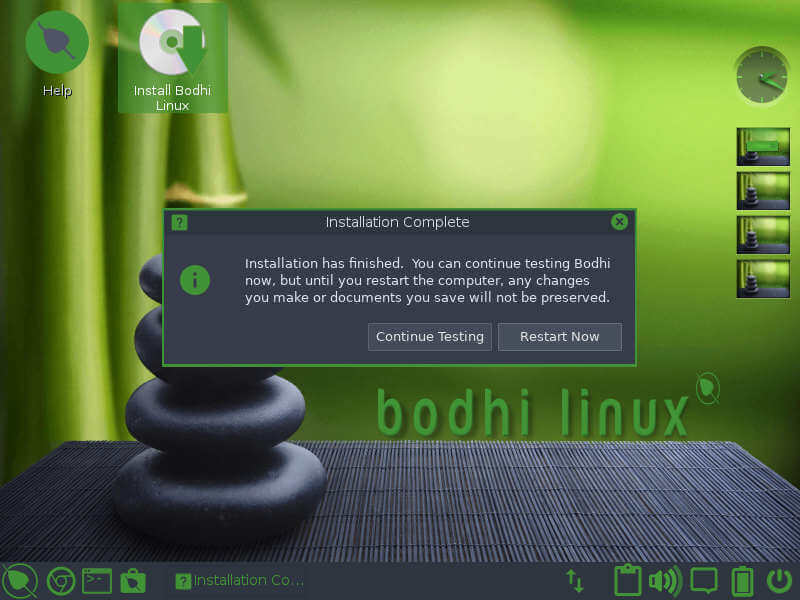 Instalación de Bodhi Linux completada