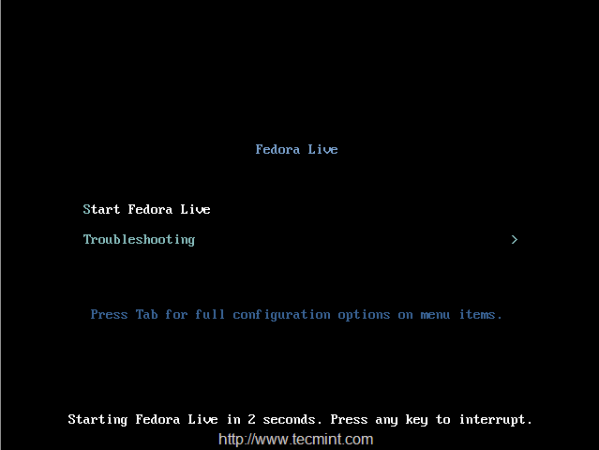  Avvio Fedora 21 Live