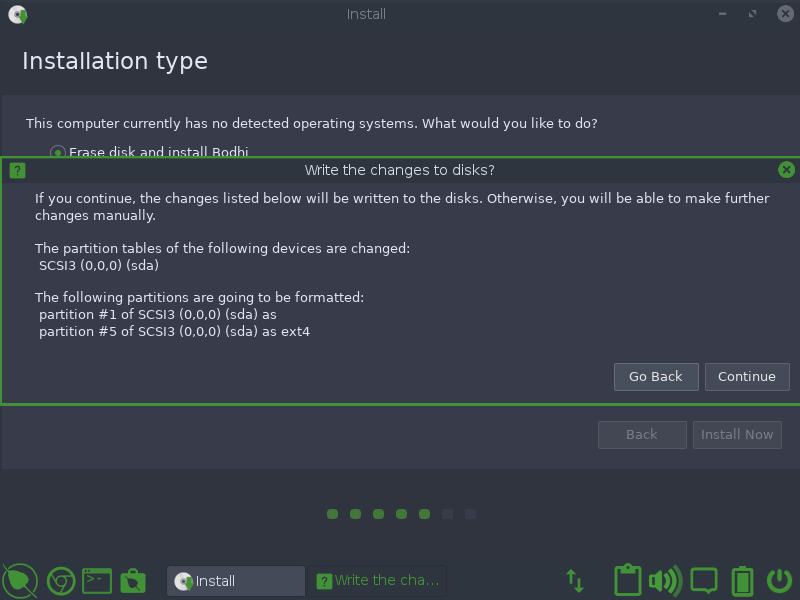 Choose Bodhi Linux Disk Changes