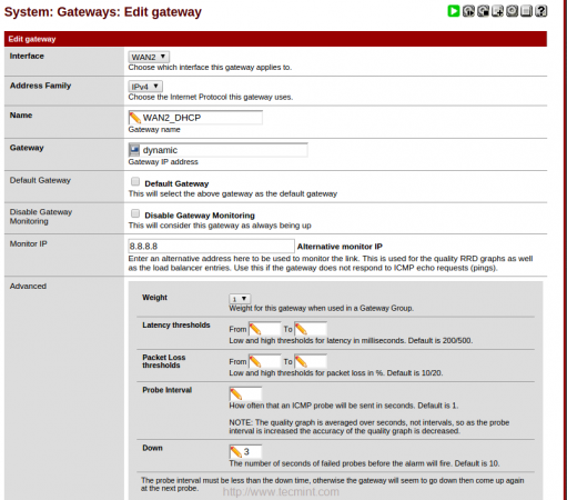 Configured System Gateways