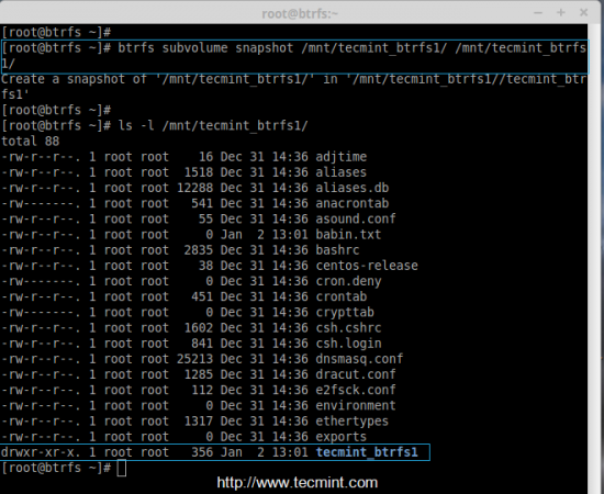 Create Btrfs Snapshots