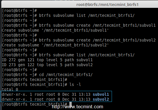 Create Btrfs Subvolume