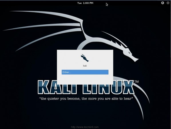 Kali Linux Login Screen