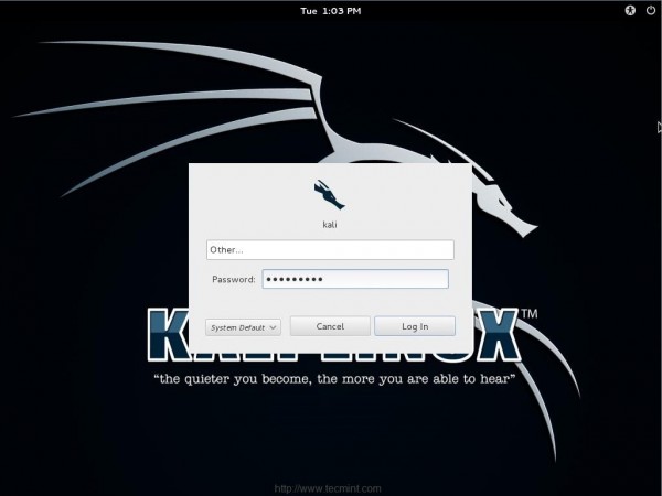 Login to Kali Linux